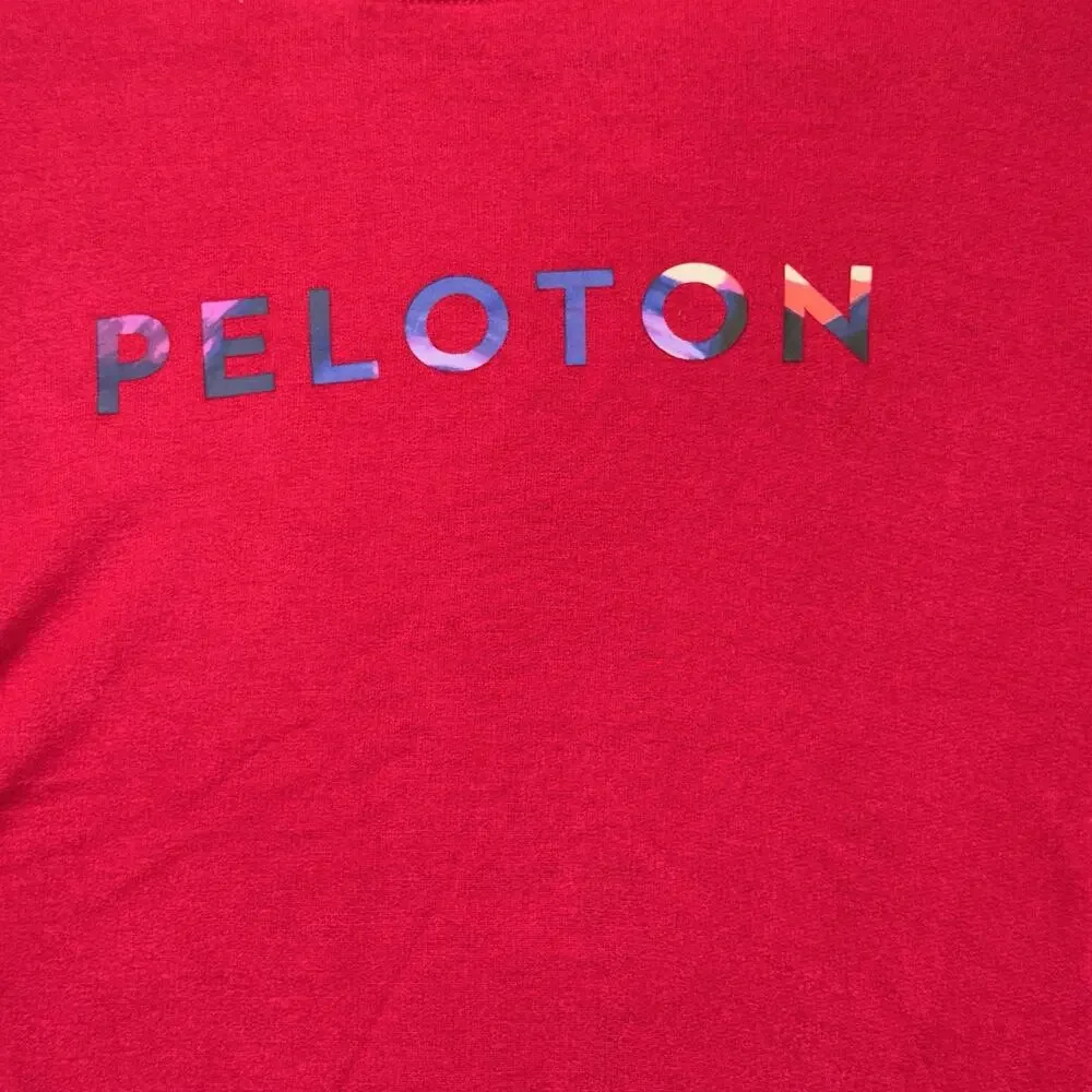 Peloton Weekender Sweatshirt Women's Medium Red Spellout Side Slit Crew Neck‎